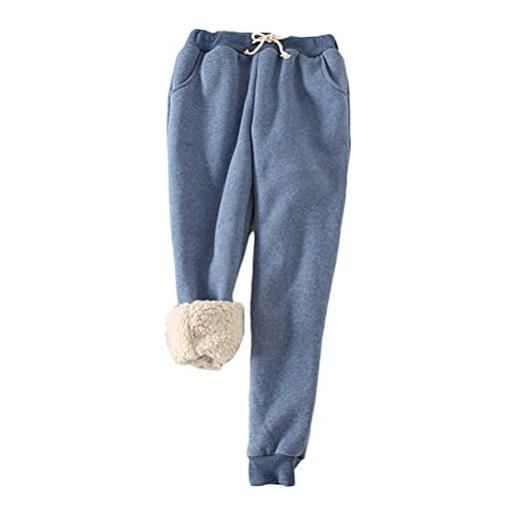 Minetom invernali caldi pantaloni sportivi per donna invernali termici fodera in peluche jogging leggings con tasche coulisse c blu xs