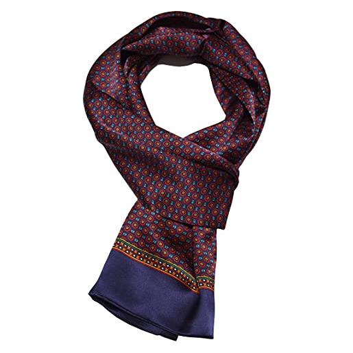 UK_Stone - foulard da uomo, 100% seta, sciarpa vintage, motivo vintage #2 blu scuro, taglia unica