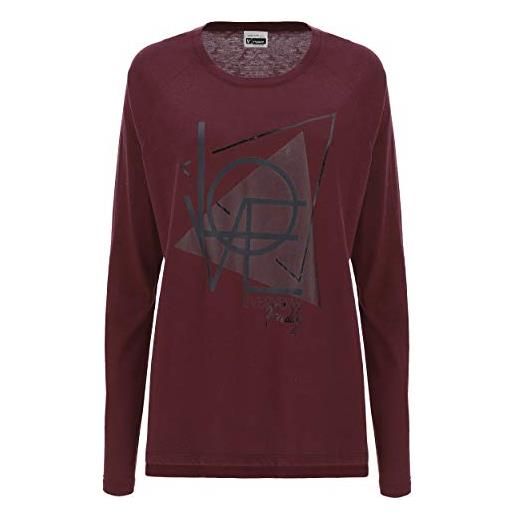 FREDDY - t-shirt regular in jersey a manica lunga raglan con stampa, bordeaux, extra small