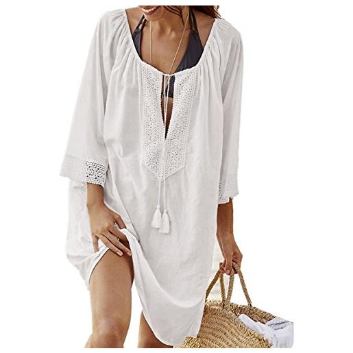 LikeJump donna cotone caftan vestito lungo da spiaggia abito maxi parei costume da bagno cover up