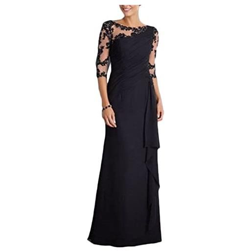 MISSMAO vestiti da sera e cerimonia donna linea ad a elegante stile impero chiffon abiti da damigella d'onore abito da sera vestiti lunghi, marina militare, m