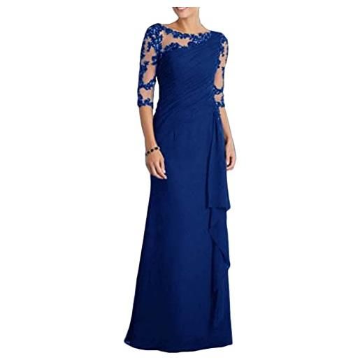 MISSMAO vestiti da sera e cerimonia donna linea ad a elegante stile impero chiffon abiti da damigella d'onore abito da sera vestiti lunghi, marina militare, l