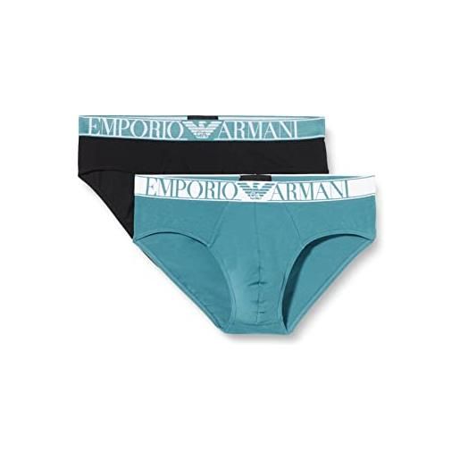 Emporio Armani uomo 2-pack brief endurance biancheria intima, bianco (white/navy blue), m