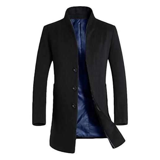 FTCayanz uomo cappotto sottile caloroso monopetto cappotti invernale cappotto elegante giacca a vento nero 2xl