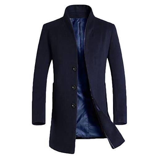 FTCayanz uomo cappotto sottile caloroso monopetto cappotti invernale cappotto elegante giacca a vento nero 2xl