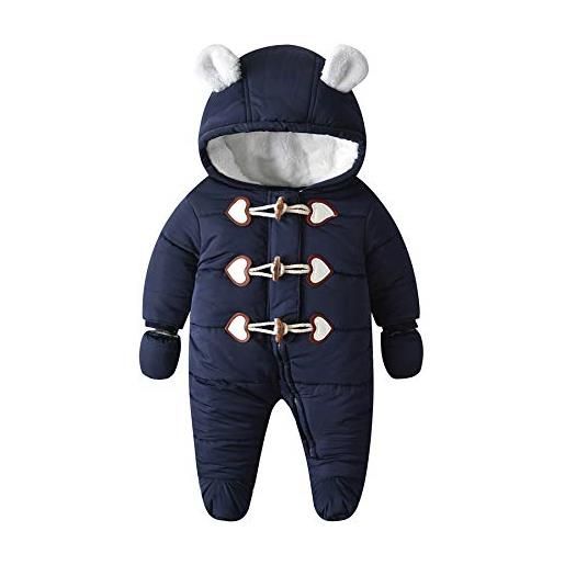 Verve Jelly neonato termico inverno pagliaccetto cappotto simpatico orso cerniera con cappuccio giacca senza piede tuta da neve con guanti blu 80 9-12 mesi
