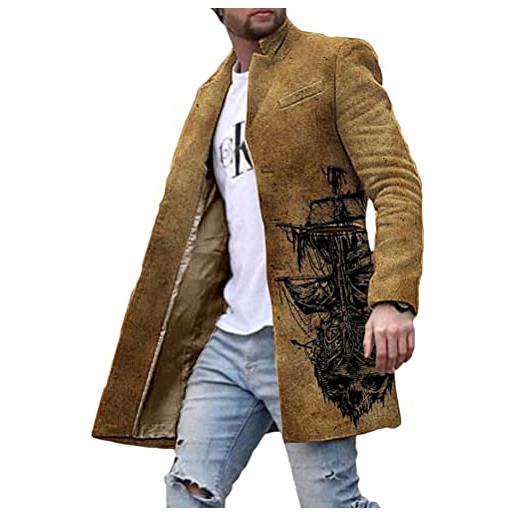 shownicer cappotto da uomo elegante giacche di media lunghezza slim fit caldo trench coat casual bottoni cappotto stampa giacca autunno inverno a giallo 3xl