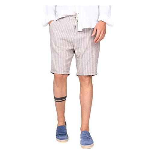 Ciabalù bermuda uomo lino pantaloncino a righe pantalaccio corto con fantasia estivo (54, beige)