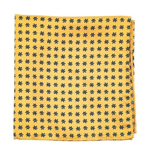 Illogico fazzoletto da taschino in seta giallo ocra con design fiori