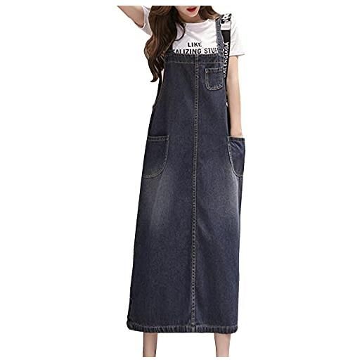 Shengwan donna vestito salopette jeans overall gonna senza maniche lungo vestiti overall con tasca blu xxl
