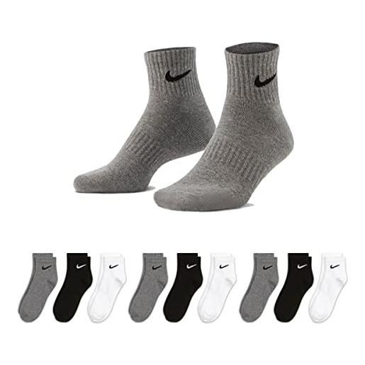 Nike 6 paia di calzini corti da uomo e donna, bianco, nero, set risparmio sx7667 calze sportive per la vita tutti i giorni in cotone, lunghe alla caviglia, suola imbottita, taglia 34, 36, 38, 40
