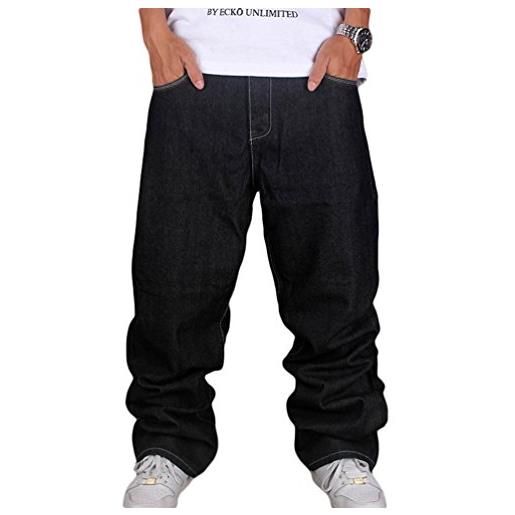 Dexinx uomo ragazzi semplice solido colore hip hop jeans sera urbano ballo di strada denim pantaloni lunghi nero 46
