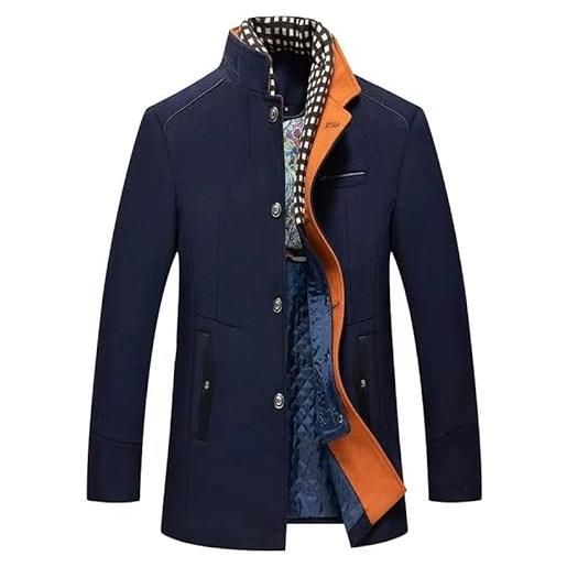 Glenmi cappotto da giacca foderato con colletto alla coreana for affari soprabito trench premium tinta unita giacca da uomo giacca a vento cappotto di lana con sciarpa staccabile giacca di lana (color: bla