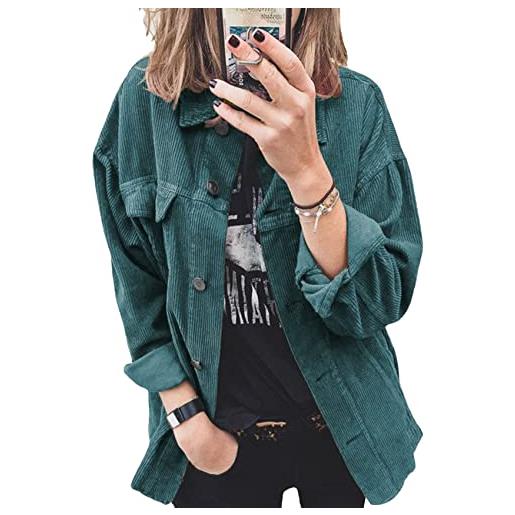 YMING donne autunno camicia fluffy lapel oversized fashion jacket casual vintage corduroy shirt rosso mattone l