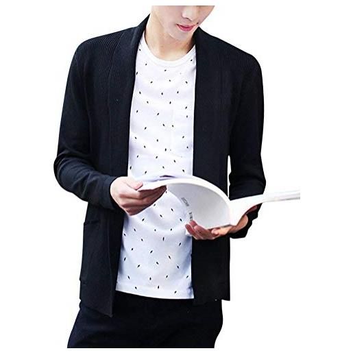 Huixin cardigan tinta unita da uomo slim cardigan risvolto skinny knitting coat jacket primavera autunno a maniche lunghe in maglia cappotto capispalla (color: schwarz, size: l)