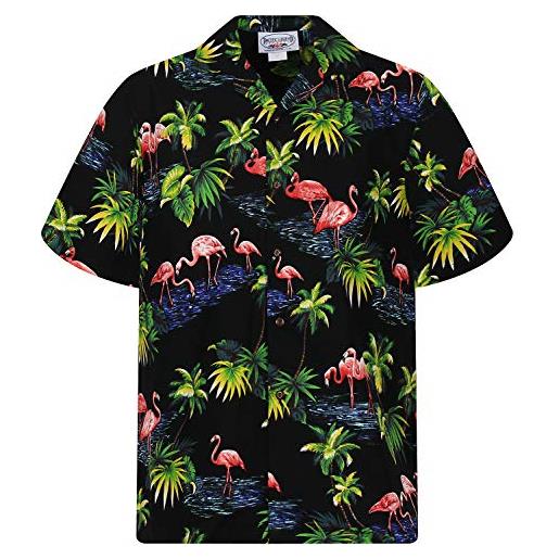 Lapa p. L. A. Uomo, original camicia hawaiana, manica corta , flamingo, nero s