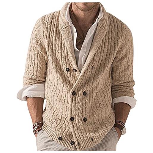 Suncolour cardigan da uomo maglione tinta unita manica lunga maglione cardigan con risvolto cardigan in maglia doppiopetto
