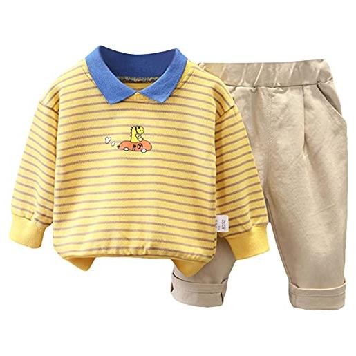 amropi bambino neonato 2 pezzi completo a righe maniche lunghe maglione top e pantaloni set giallo cachi, 2-3 anni