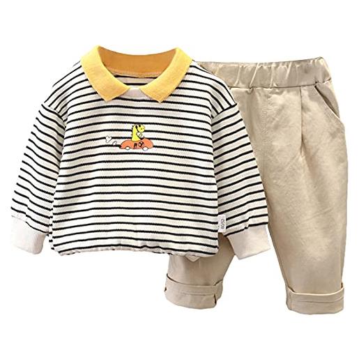amropi bambino neonato 2 pezzi completo a righe maniche lunghe maglione top e pantaloni set giallo cachi, 1-2 anni