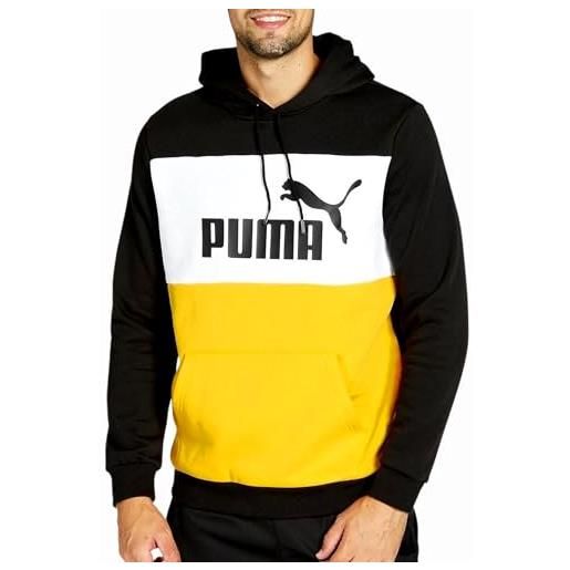 PUMA ess+ colorblock hoodie fl felpa con cappuccio, nero, xl uomo