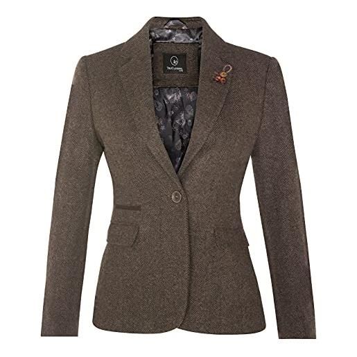 Tru Clothing blazer da donna marrone sartoriale classico a spina di pesce in tweed elegante con toppe sui gomiti anni '20 18