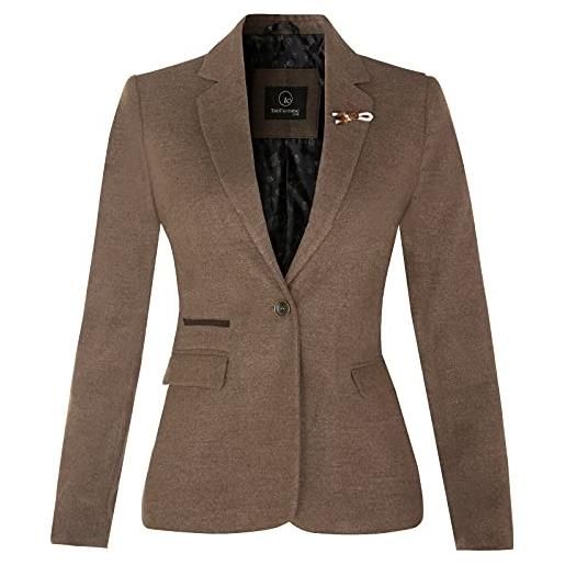 Tru Clothing blazer da donna marrone chiaro sartoriale classico a spina di pesce in tweed elegante con toppe sui gomiti anni '20 12