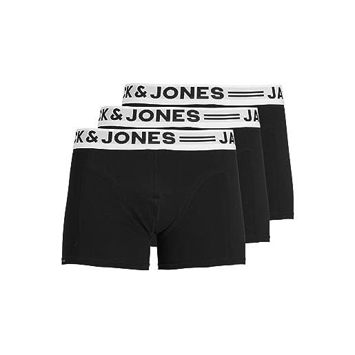 Jack & jones s sense trunks 3-pack, boxer uomo, black/black waistband, m (pacco da 3)