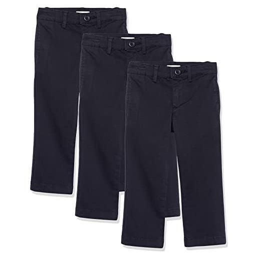Amazon Essentials pantaloni khaki chino senza pence con vestibilità dritta stile uniforme bambini e ragazzi, pacco da 3, nero, 10 anni