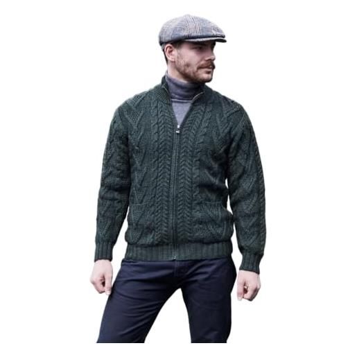 SAOL maglione cardigan invernale caldo lavorato a maglia con cerniera al 100% lana merino irlandese con tasche (carbone, l)