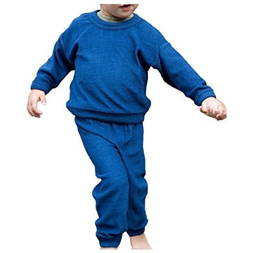 Cosilana pigiama per bambini, 2 pezzi, spugna di lana, 100% lana (kbt), blu marino, 116 cm