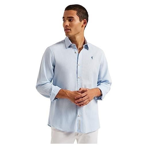Polo Club camicia celeste in lino-cotone con ricamato rigby go uomo