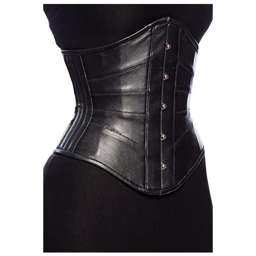 Royals Fashion corsetto in vera pelle delle donne sottoseno vita trainer heavy duty lato acciaio disossato corsetto, nero , s