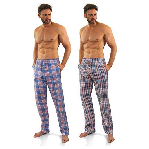 sesto senso pantaloni pigiama uomo lunghi cotone cotone quadri confezione 2 pezzi pjama scachi xl 7+9