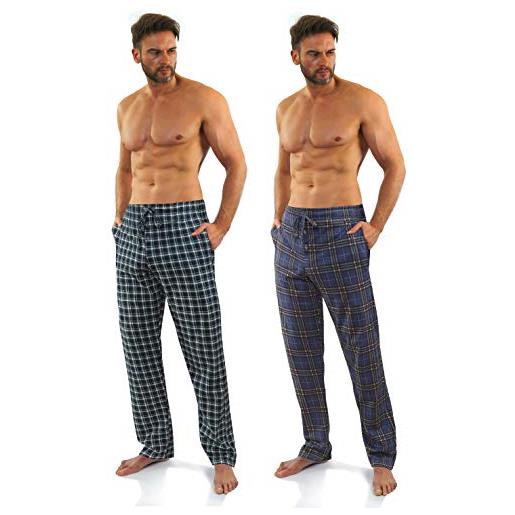 sesto senso pantaloni pigiama uomo lunghi cotone cotone quadri confezione 2 pezzi pjama scachi xxl 11+12