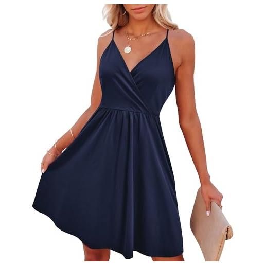VOTEPRETTY donna spaghetti strap abito corto abito estivo casual abito estivo casual abito estivo con scollo a v con tasche