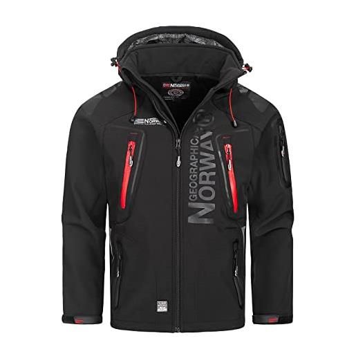 Geographical Norway techno men - giacca cappuccio softshell impermeabile uomo - giacca vento tattica da esterno - escursionismo sci autunno inverno primavera (cachi/rosso l)
