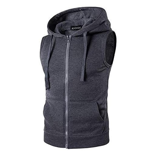 AIOIDI felpa da uomo senza maniche con cappuccio cotone sportivo gilet，d-grigo，s