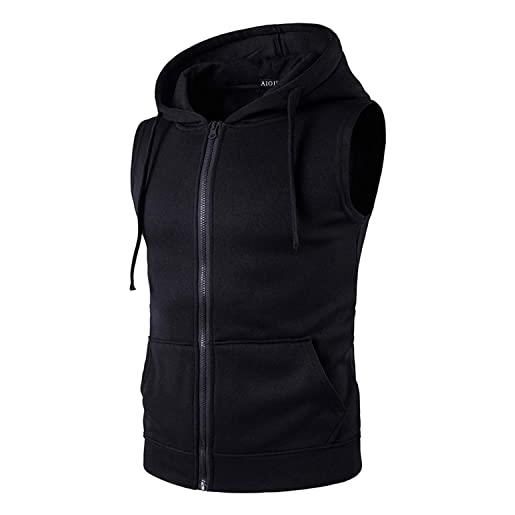 AIOIDI felpa da uomo senza maniche con cappuccio cotone sportivo gilet，m-grigo2，m