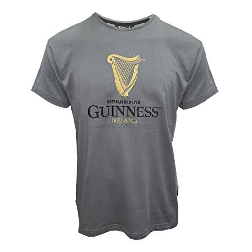 Guinness t-shirt premium con arpa dorata ricamata grigio/peltro, peltro, s