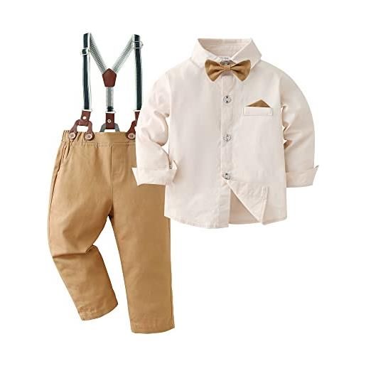 Amissz bambino completini e coordinati gentiluomo, ragazzi abbigliamento set camicia + bretelle + pantaloni suit battesimo nozze vestire blu, 2-3 anni