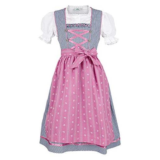 Isar-Trachten isar trachten ragazza vestito tradizionale bavarese per bambine blu marino rosa fucsia con blusa, blu marino rosa fucsia marine pink, 158