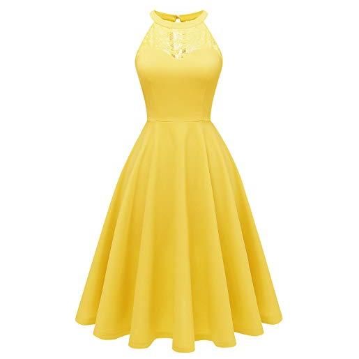 Bbonlinedress abito da cocktail da donna abiti da sera rockabilly retro vintage halter yellow s