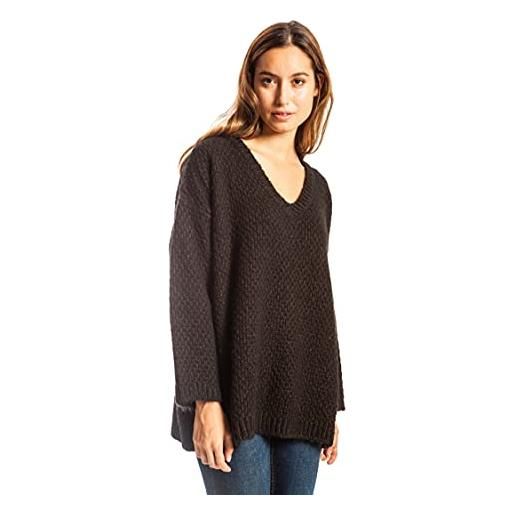 ETERKNITY - maglione oversize in punto perlato in fibre riciclate per donna, nero-marrone, l