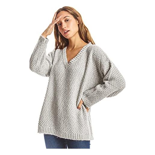 ETERKNITY - maglione oversize in punto perlato in fibre riciclate per donna, grigio chiaro, l