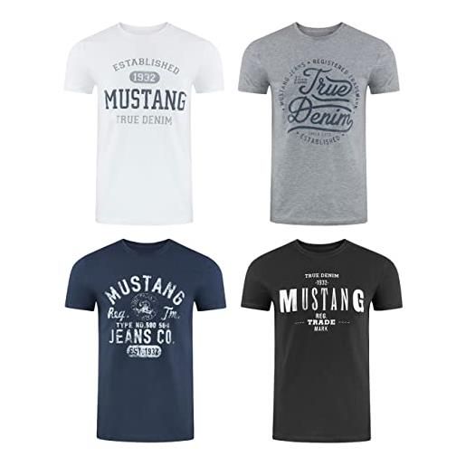 Mustang confezione da 4 t-shirt da uomo con stampa frontale e scollo rotondo, colori assortiti blu e nero, mix di colori (p18). , xxl
