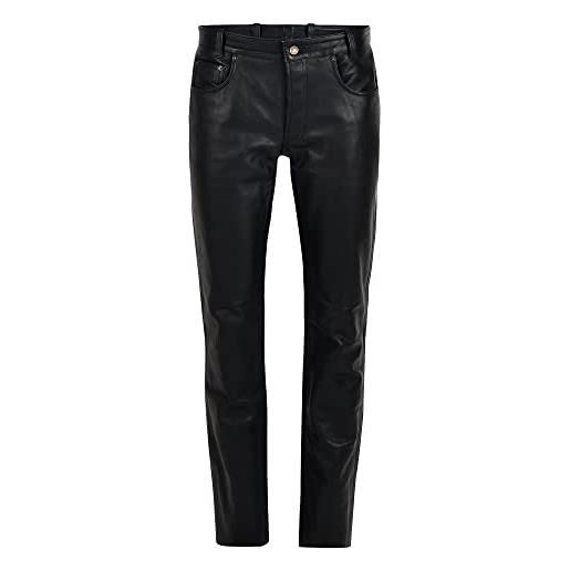 Bohmberg pantaloni in pelle da uomo - jeans in pelle - pantaloni da motociclista - pantaloni in vacchetta piena - vita medio - nero - urban fashion