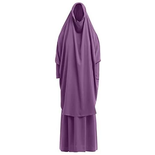 KRUIHAN donne kaftan abaya e hijab set, loose full cover burka, due pezzi islamico jilbab abito per le donne, musulmani donne abiti di preghiera, viola