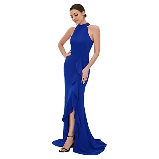Ever-Pretty vestiti da cerimonia alta elasticità vestiti da donna con spacco sirena collo alto elegante lungo abito da sera blu navy 3xl