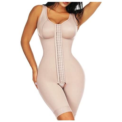 FeelinGirl shapewear donna intimo modellante body shaper contenitivo bodysuit snellente dimagrante elastane cincher corpo intero shaper con ganci taglie forti marrone m