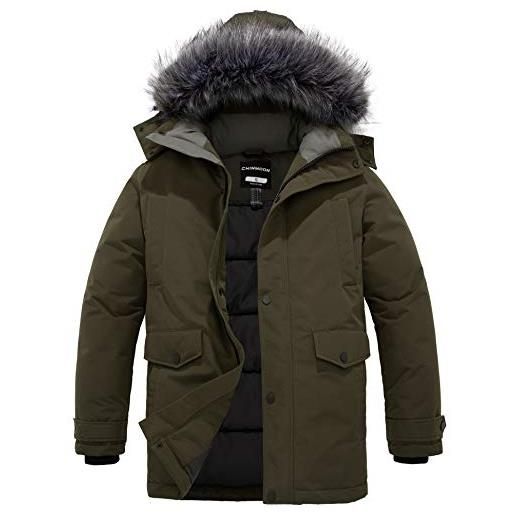 CHIN·MOON giacca caldo antivento invernale cappotto con cappuccio in pelliccia giubbotto spesso media lunghezza parka idrorepellente outdoor uomo blu scuro l